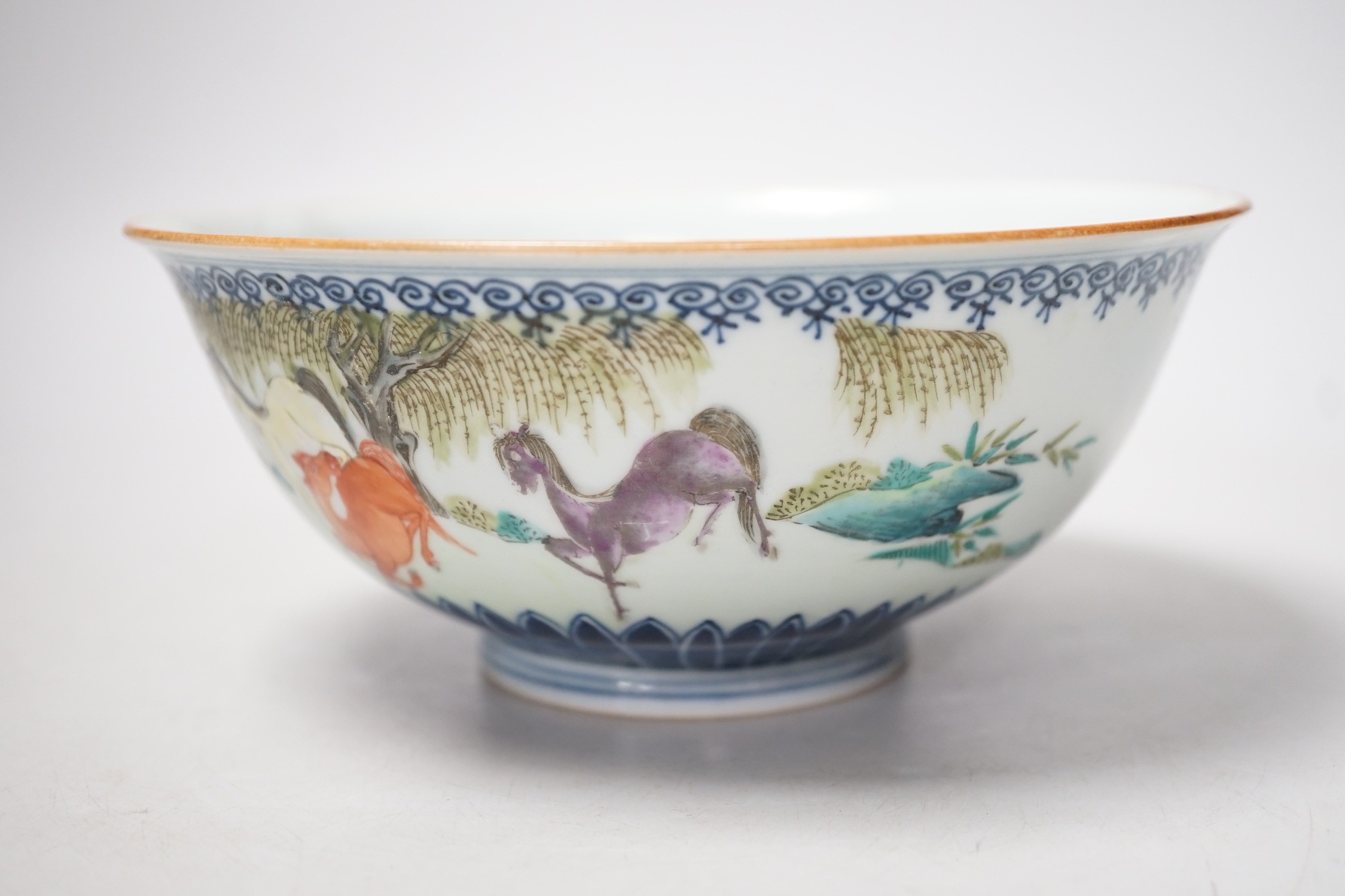 A Chinese famille rose 'eight horses' bowl, early 20th century, 18cm diameter